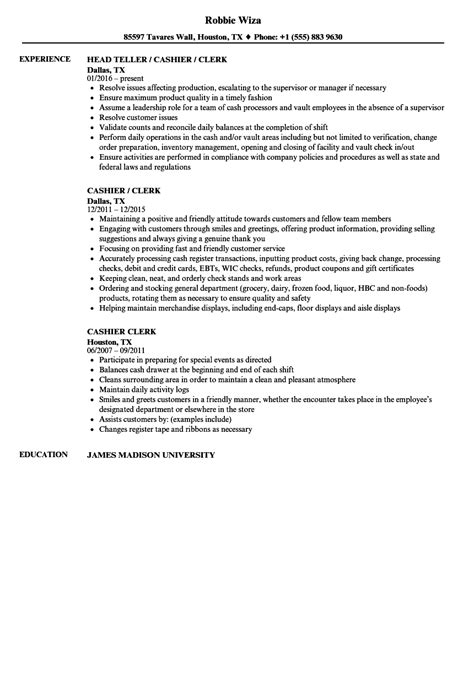Vault Clerk Cashier Resume Sample .